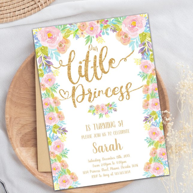 Convites Tema do conto de fadas da Coroa Rosa para Meninas (Our Little Princess Birthday Invitation)