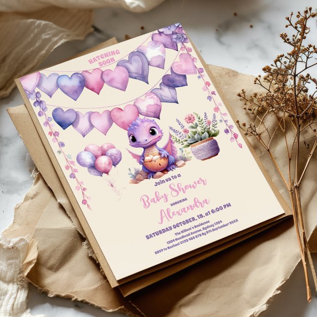 Convites Tema do Dinossauro Tema Rosa Chá de fraldas Atacan (Criador carregado)