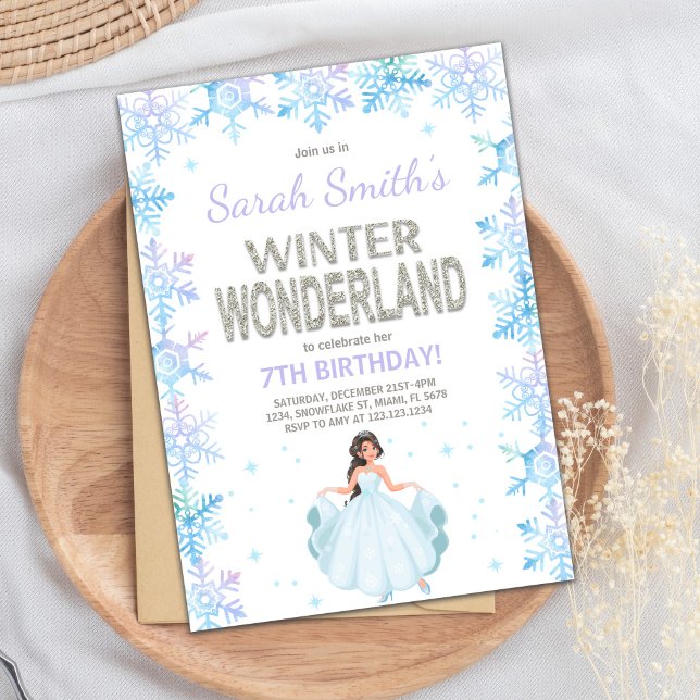 Convites Tema do Partido Azul Prateado (Snow flake Winter Wonderland Invitation)