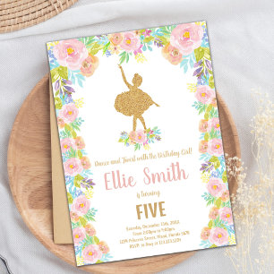 Convites Tema do Partido Ballerina Rosa para Meninas