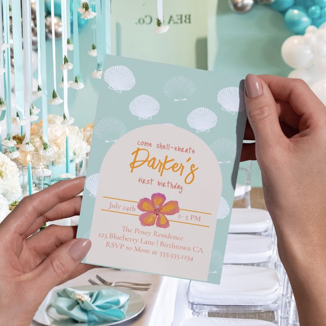 Convites Tema do Partido Costeiro da Praia "Shell-Ebration" (Get ready to shell-ebrate with this charming coastal beach party theme! )