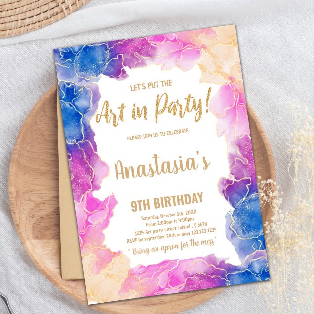 Convites Tema do Partido da Arte Criativa para Meninas (Purple Paint Birthday Invitations)