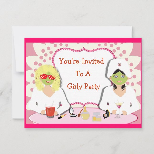 Convites Tema do partido Girly Pamper (Frente)