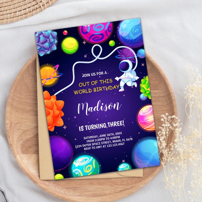 Convites Tema do Partido Rocket & Planets Kids (Outer Space Galaxy Invitations)