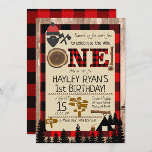 Convites Tema do primeiro aniversario Wild One Flannel Lumb