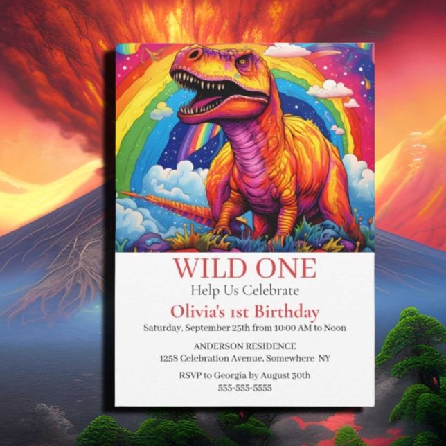 Convites Tema do Rainbow Wild 1 aniversário T Rex (If you have any questions or need assistance with anything, feel free to reach out. We're thrilled t)