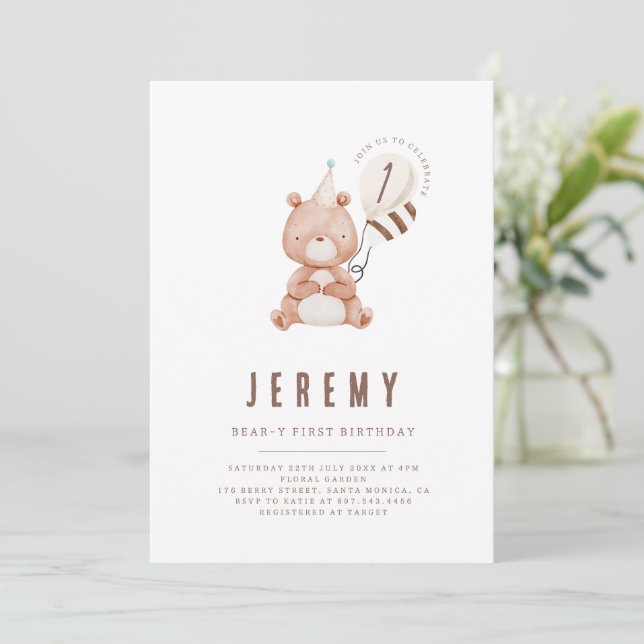 Convites Tema do Urso do Teddy Partido do primeiro aniversa (Em pé/Frente)