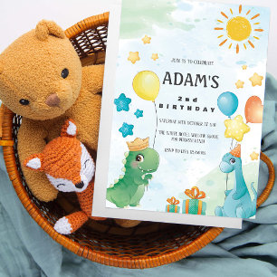 Convites Tema dos Dinossauros da Aquarela do segundo aniver