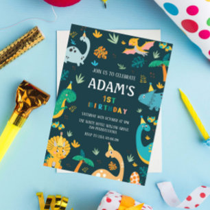 Convites Tema dos dinossauros verdes do primeiro primeiro a