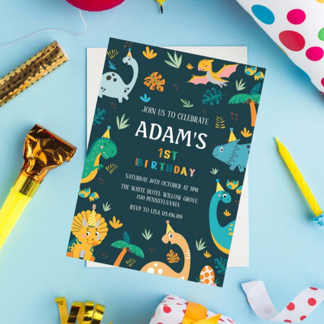 Convites Tema dos dinossauros verdes do primeiro primeiro a (Criador carregado)