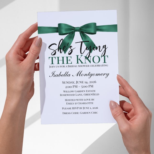 Convites Tema Ela Está Amarrando o Nó Arco Verde Esmeralda (She’s Tying the Knot Theme Emerald Green Bow Invitation
)