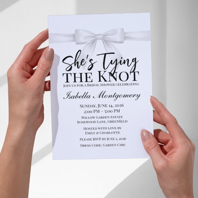 Convites Tema Ela Está Dando o Nó Arco Branco (She’s Tying the Knot Theme White Bow Invitation
)