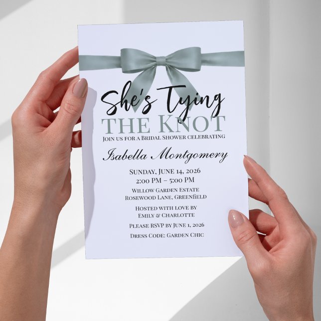 Convites Tema Ela Está Dando o Nó com Laço Verde de Eucalip (She’s Tying the Knot Theme Eucalyptus Green Bow Invitation
)