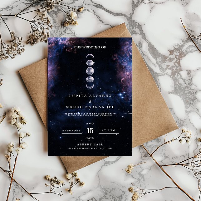 Convites Tema Espacial Elegante Astronomia Casamento Lua (space themed wedding invitation)