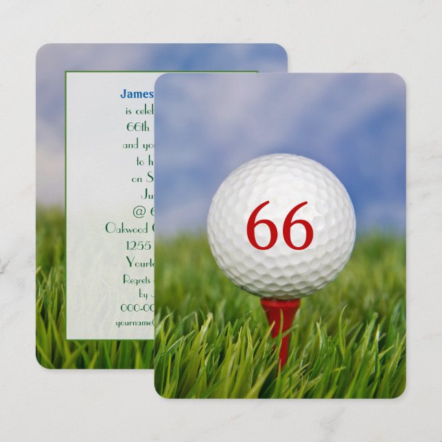 Convites Tema festa de aniversário Golf para qualquer idade (Frente/Verso)