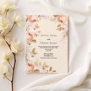 Convites Tema floral de marfim rosa-rosa-boho-roxo