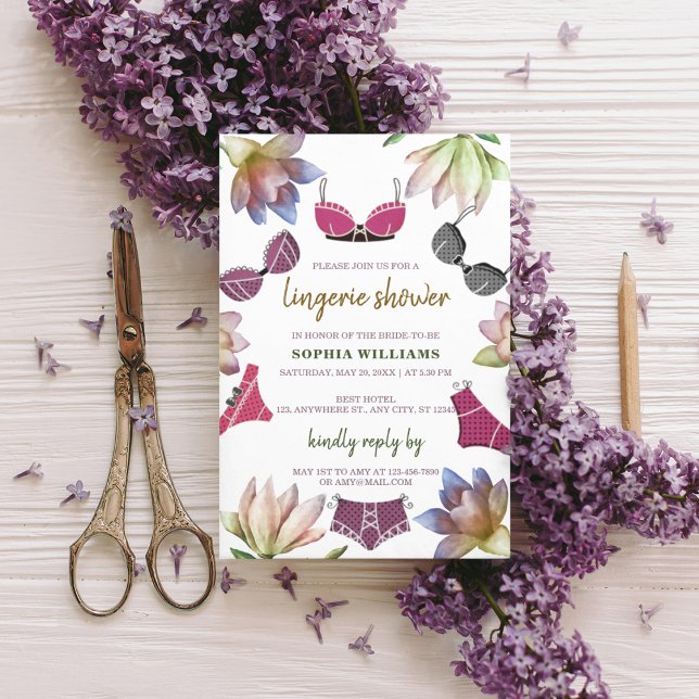 Convites Tema Floral do Chá de panela lingerie (“Invite your girls in style — it’s lingerie time)
