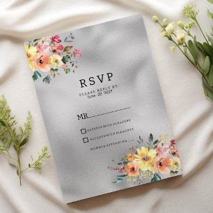 Convites Tema floral laranja rosa prata RSVP