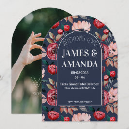 Convites Tema Floral Rosa e Azul Elegante