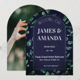 Convites tema floral verde e azul elegante