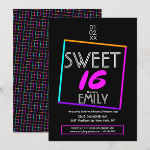 Convites Tema Geométrico Neon do Clube de Flyer Sweet 16