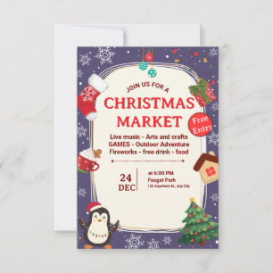 Convites Tema Ilustrado Festivo de Feira de Natal Fofo