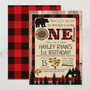 Convites Tema Lumberjack do Flannel do Urso primeiro aniver