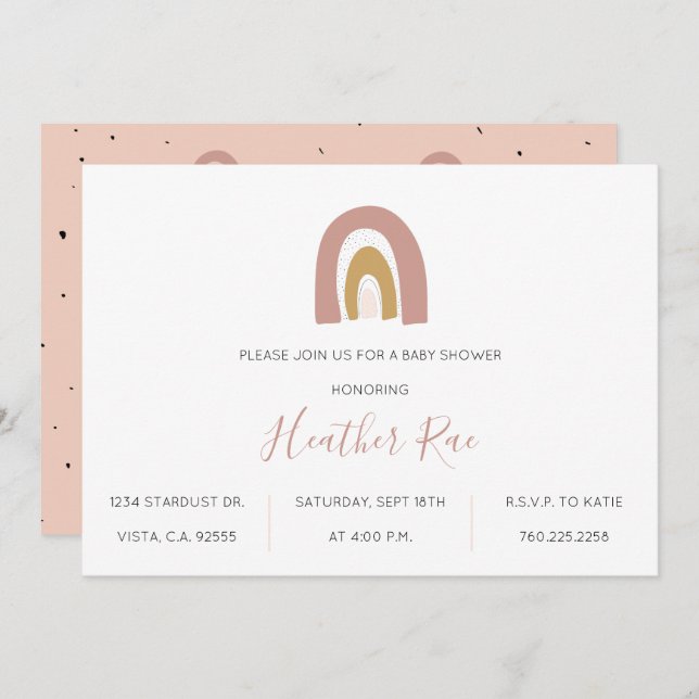 Convites Tema Mínimo do Arco-Íris Esmaga a Mostarda Rosa Be (Frente/Verso)