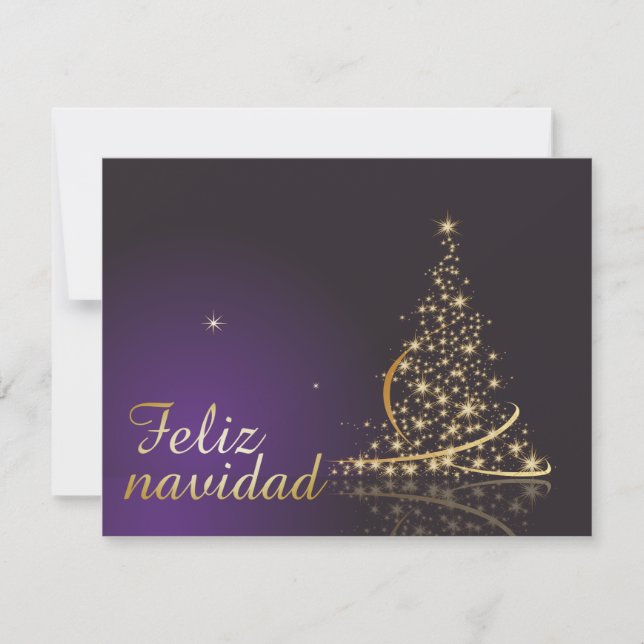 Convites Tema natalino roxo escuro com árvore dourada de (Frente)