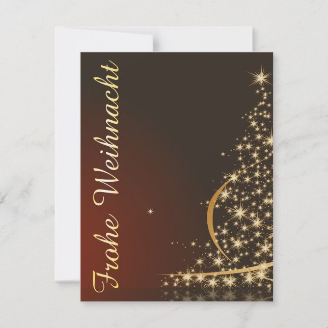 Convites Tema natalino vermelho com árvore de Natal dourada (Frente)