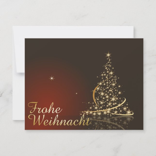 Convites Tema natalino vermelho com árvore de Natal dourada (Frente)