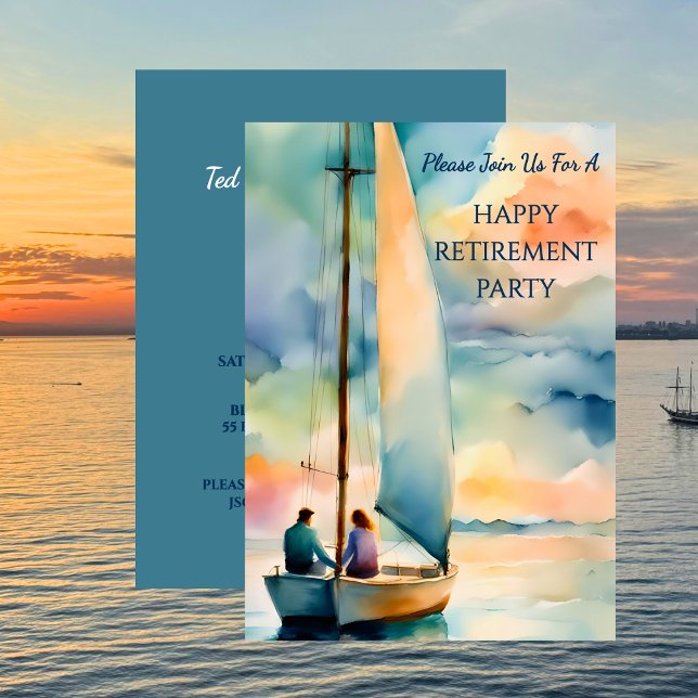 Convites Tema Náutico Festa Feliz de Aposentadoria (Happy Retirement Party Sailing Theme Invitation)