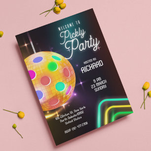 Convites Tema Neon Esportes de Pickleball Bola de Disco Fes