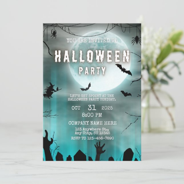 Convites Tema Noturno Spooky, Escritório de Halloween para  (Em pé/Frente)