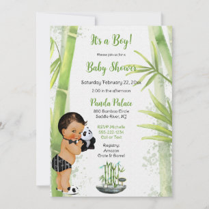 Convites Tema Panda Bambu Bebê Menino Preto Branco Verde