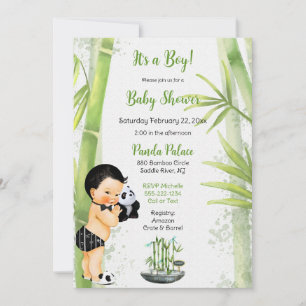 Convites Tema Panda Bambu Bebê Menino Preto Branco Verde