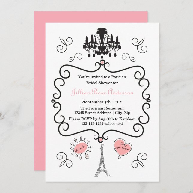 Convites Tema Parisiense - Chá de panela (Frente/Verso)