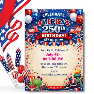 Convites Tema Patriótico 250º BBQ dos 250 anos da América