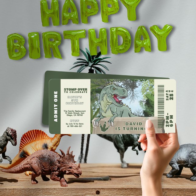 Convites Tema Pré-Histórico da Selva T-rex Dinossauro (Prehistorical Jungle T-rex Dinosaur Theme Birthday Invitation)