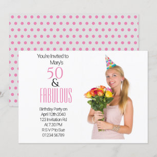 Convites Tema preto dos 50 pontos cor-de-rosa Elegante