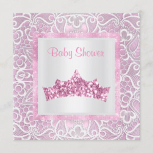 Convites tema princesa rosa chá de fraldas lace tiara