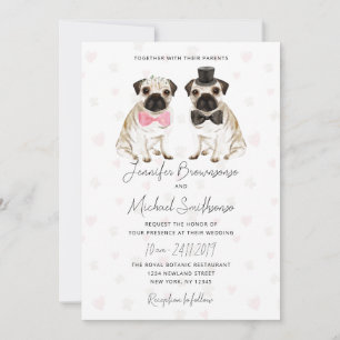 Convites tema pug pata coração cachorro casamento