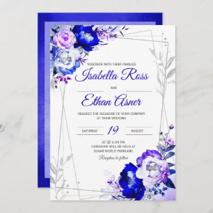 Convites Tema Real de Casamento Azul e Roxo