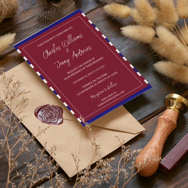 Convites Tema Real de Casamento Vermelho e Azul (Bright royal colors theme wedding invitation, try them out and have a royal wedding.)