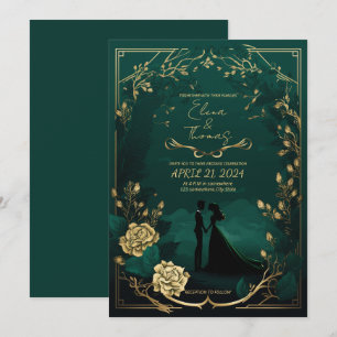 Convites Tema romântico em Emerald Green e detalhes do Ouro