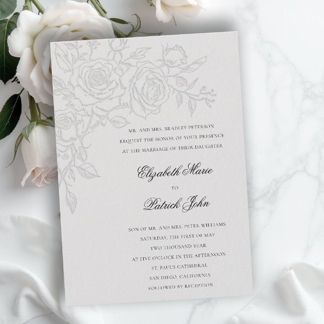 Convites Tema Rosa Amada Marfim Formal Clássico Casamento (formal traditional wedding invitation roses theme floral modern classic luxury pure ivory)