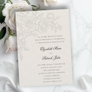 Convites Tema Rosa Amado Ecru Formal Clássico Casamento