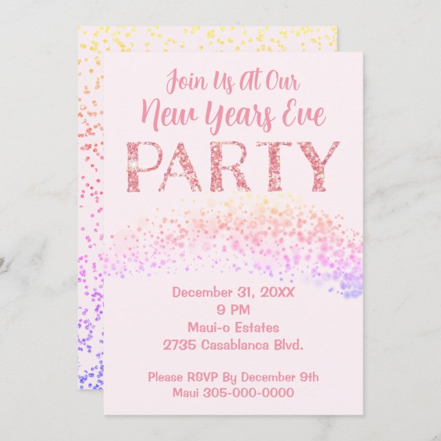 Convites Tema Rosa de Festa de véspera de ano novo (Frente/Verso)