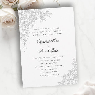 Convites Tema Rosa Gracioso Branco Casamento Clássico Forma