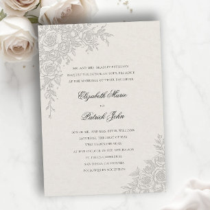 Convites Tema Rosa Gracioso Formal Clássico Casamento Ecru
